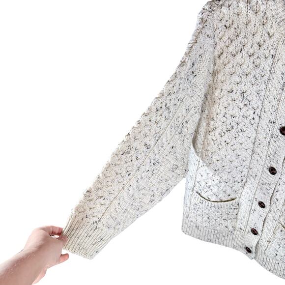 Celtic Country Men's Medium Cream 100% Wool Round Neck Cardigan Sweater Ireland - Picture 8 of 13